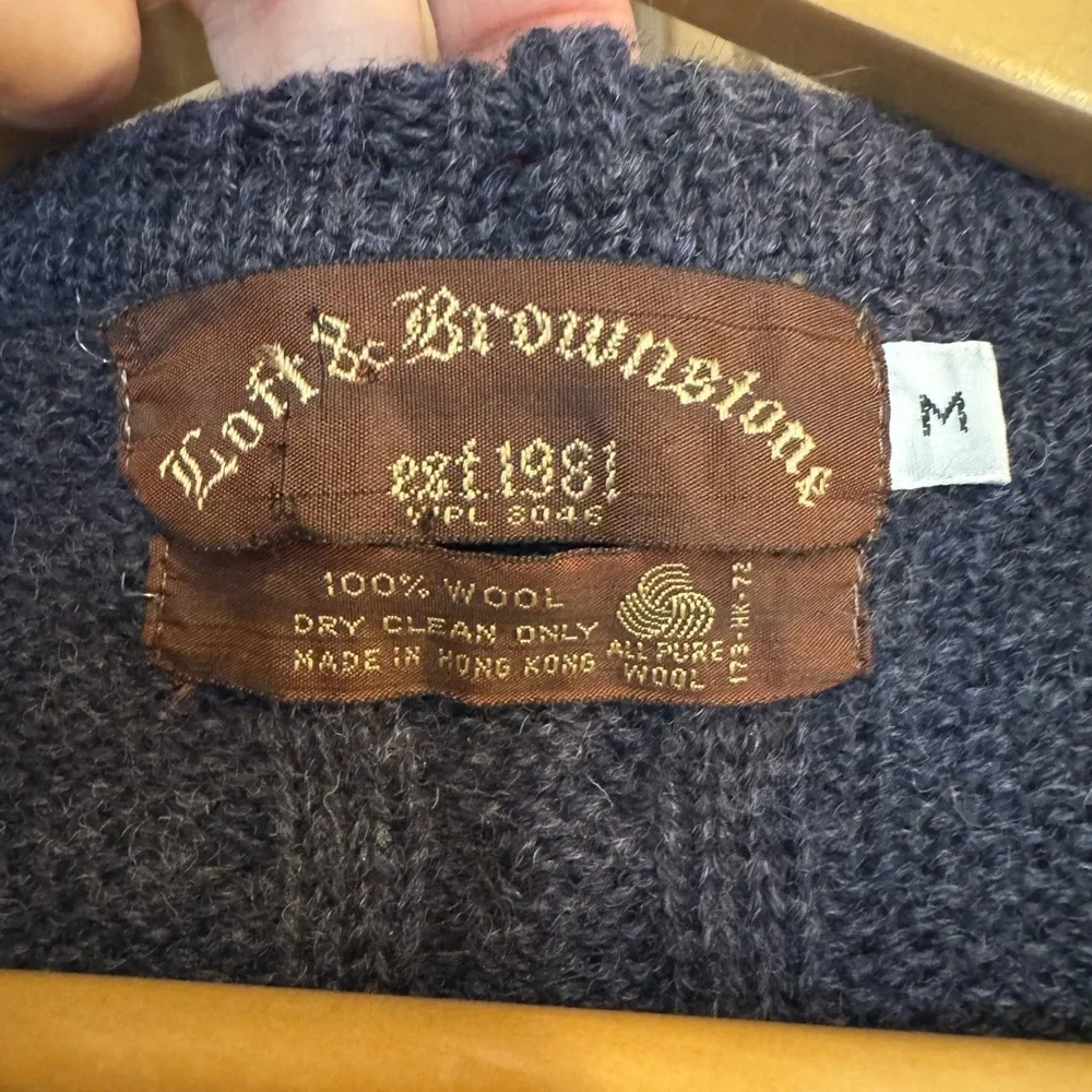 Loft & Brownstone Wool Cable Knit Blue/Gray Vest with Wooden Buttons